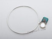 stcbr002 Fashion Silver toned copper Bangle bracelets with coin pearl&Turquoise