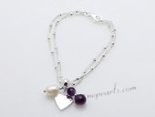 stcbr004 Elegant Cultured pearl& Amethyst Silver toned Chain Bracelet