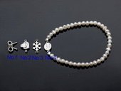 stcbr008 Hand Strung Freshwater Seed Pearl Bracelet with Silver toned Charm