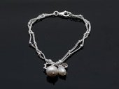 stcbr009 Newest design Cultured pearl& Silver toned Chain Bracelet