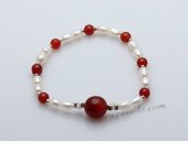 stcbr010 Hand Strung Freshwater Rice Seed Pearl&Red Agate Bracelet