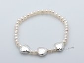 stcbr011 Fashion Freshwater Potato Seed Pearl Stretchy Braceelt with Heart Charm