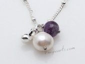 Stcn010  Elegant cultured pearl& Amethyst princess necklace for Xmas's