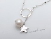 Stcn011 Delicate 11-12mm cultured potato pearl silver toned metal lariat necklace