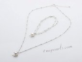 Stcset002 Fashion Cultured Plearl and Flower Charm Silver toned Chain Jewelry Set