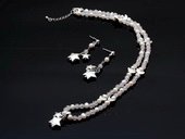 Stcset004 Fantastic Cultured Pearl and Rose Quartz Necklace& Earrings Set