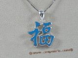 stp001 Sterling Silver blue Chinese Character for "Happiness" Pendant
