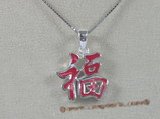 stp003 Sterling Silver red Chinese Character for "Happiness" Pendant