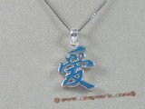 stp004 Sterling Silver Chinese Character for "LOVE" Pendant in blue color