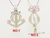 Swpm077 Sterling Silver Anchor/Fox Wish Pearl Cage Pendant