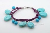 Tbr004 Pretty Design Purple Cord and Turquoise Bead bracelet