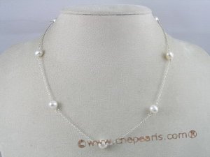 tcpn005 Handcrafted 16-inch sterling white potato shape freshwater pearls tin cup necklace