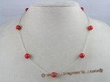 tcpn010 Handcrafted 16-inch sterling Tin Cup coral Necklace with 8mm red coral beads