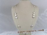 tcpn038 Handcrafted 25" sterling tin cup necklace with white 12mm coin pearls