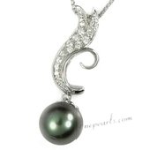 thpd006 10-11mm Black Tahitian round Pearl Wave Pendant in wholesale