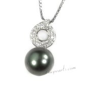 thpd007 10-11mm Black Tahitian round Pearl Circle-design Pendant in 925silver