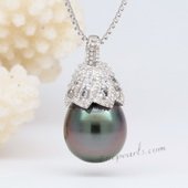 Thpd093 Sterling silver Semi-baroque Black Tahitian Pearl Pendant, 10-11mm, A quality