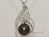 thpd123 Cubic Zircon 925 Sterling Silver Calabash Flower Tahitian  Pearl Pendant