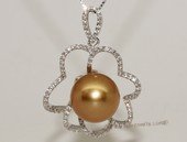 thpd127 Sterling Silver South Sea Pearl Blossom Pendant Zircon Bead accent