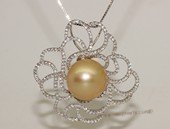 thpd129 Sparkling Zircon beads pave Nature Yellow South Sea Pearl Sterling Silver Pendant