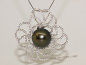 thpd131 Sparkling Zircon beads pave Black Tahitian Pearl Sterling Silver Pendant