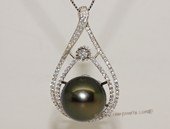thpd136 Cubic Zircon 925 Sterling Silver Calabash Flower Black Tahitian  Pearl Pendant