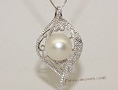 thpd139  Sterling Silver South Sea Pearl Blossom Pendant Zircon Bead accent