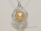 thpd140 Sterling Silver Yello South Sea Pearl Blossom Pendant Zircon Bead accent