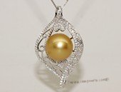 thpd141 Sterling Silver Gold  South Sea Pearl Blossom Pendant Zircon Bead accent