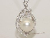 thpd143 Sparkling Zircon beads pave South Sea Pearl Sterling Silver Pendant
