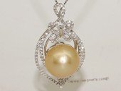 thpd144 Sparkling Zircon beads pave Nature Yellow South Sea Pearl Sterling Silver Pendant