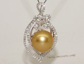 thpd145 Sparkling Zircon beads pave Gold South Sea Pearl Sterling Silver Pendant