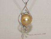 thpd148 Sterling Silver Nature Yellow South Sea Pearl Pendant Zircon Bead accent
