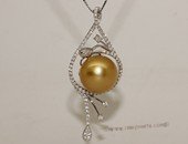 thpd149 Sterling Silver Gold South Sea Pearl Pendant Zircon Bead accent