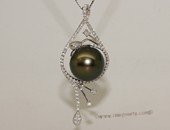 thpd150 Sterling Silver Black Tahitian Pearl Pendant Zircon Bead accent