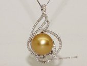 thpd153 Sterling Silver Gold South Sea Pearl Pendant Zircon Bead accent