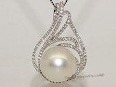 thpd155 Sterling Silver White South Sea Pearl Pendant Zircon Bead accent