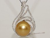 thpd158 Sterling Silver Gold South Sea Pearl Pendant Zircon Bead accent