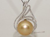 thpd159 Sterling Silver Nature Yellow South Sea Pearl Pendant Zircon Bead accent
