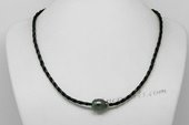 Thpn006 Single Tahitian Drop Pearl Black Cord Pendant Necklace