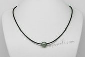 Thpn007 10-11mm AA+ Grade Baroque Tahitian Pearl Leather Necklace