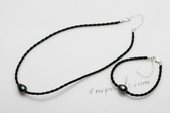 Thpset002 Stylish Baroque Tahitian Pearl Black Cord Jewelry Set
