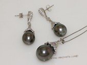 thpset004 Sterling Silver Zircon Paved Cultured Freshwater Pearl Pendant and Earrings Set