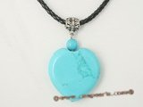 tpd006 Wholesale heart-shape blue turquoise pendant necklace with black cord