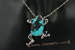 Tpd009 25*40mm frog design turquoise silver tone pendant necklace