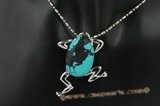 Tpd009 25*40mm frog design turquoise silver tone pendant necklace