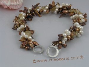 tpn006 Three twisted strands 8-9mm coffee Blister pearls necklace with crystals beads