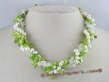 tpn009 Three twisted strands 6-7mm green Blister pearls necklace with crystals beads