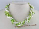 tpn009 Three twisted strands 6-7mm green Blister pearls necklace with crystals beads