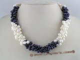 tpn016 three twisted strands 6-7mm white mixing purple side-drilled pearls necklace